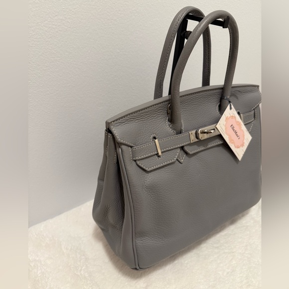 Teddy Blake Caty Gray Pebbled Leather Satchel Handbag EUC - Picture 3 of 11